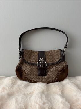 Y2K Coach F10926 Brown Signature Soho Jacquard Shoulder Bag